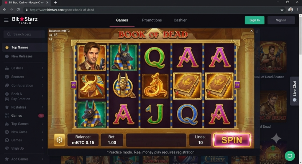 BitStarz Casino - Playing Book of Dead Slot.